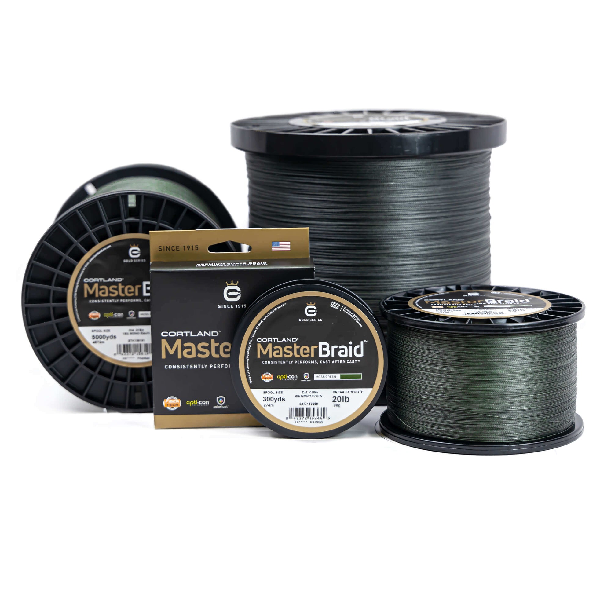 Various spool sizes of Master Braid - Moss Green fishing line