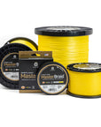 Cortland Master Braid - Yellow fishing line. There is four spools in different sizes and one in a box.
