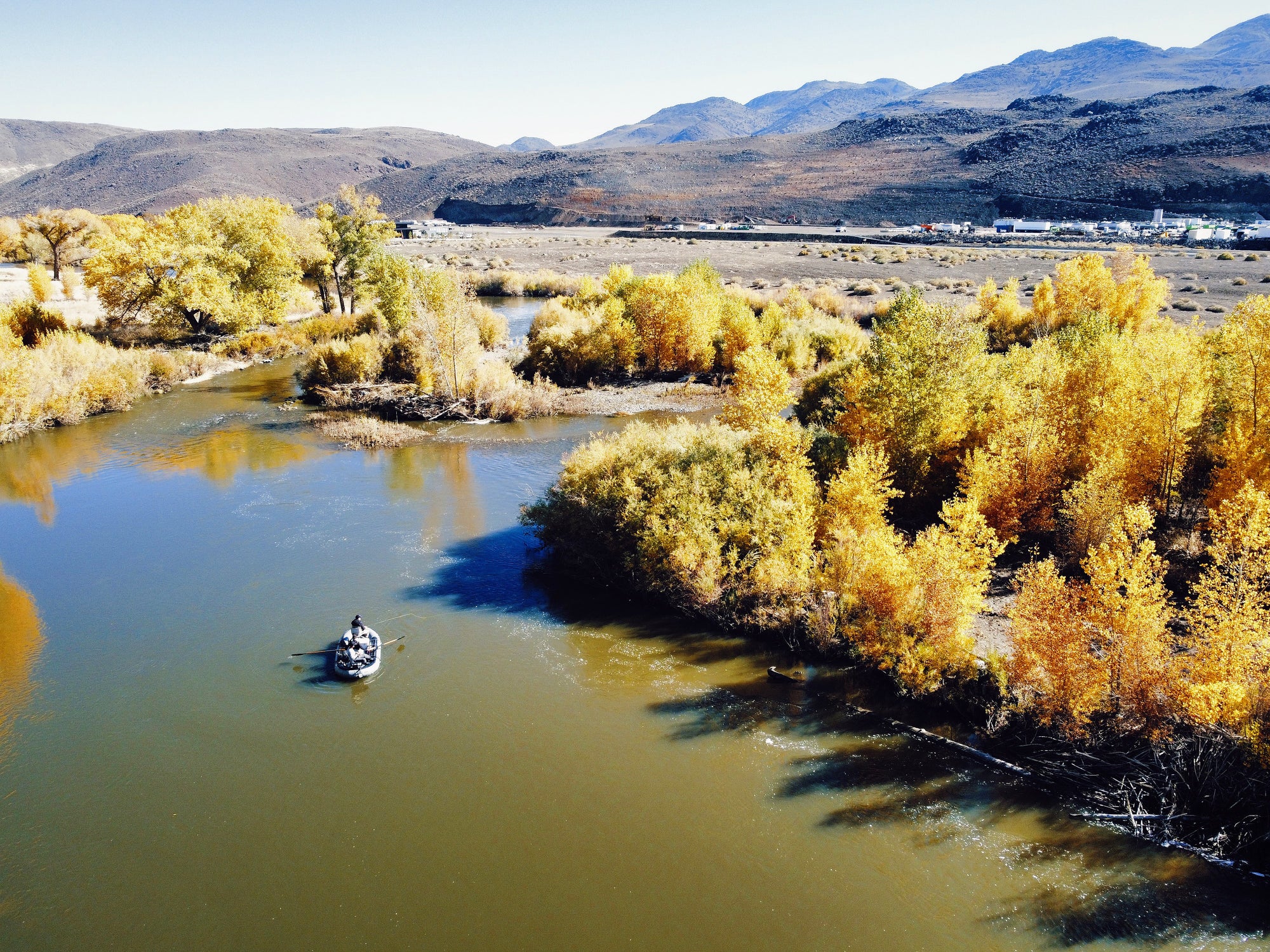 Serial view of a boat on a river