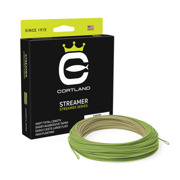 Streamer Fly Line Box and coil. The coil is olive and green. The box has the Cortland logo and is black and neon green.