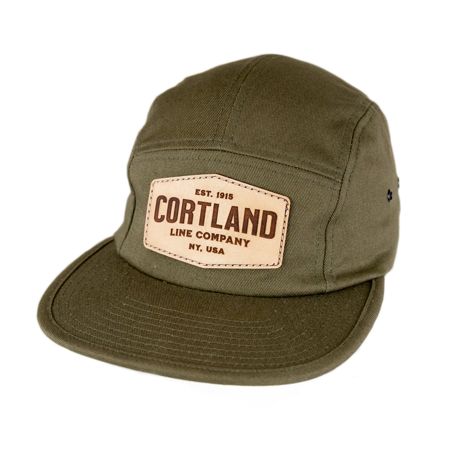 Cortland Heritage Cap. There is a leather patch on the front that says, Est. 1918 Cortland Line Company. NY, USA