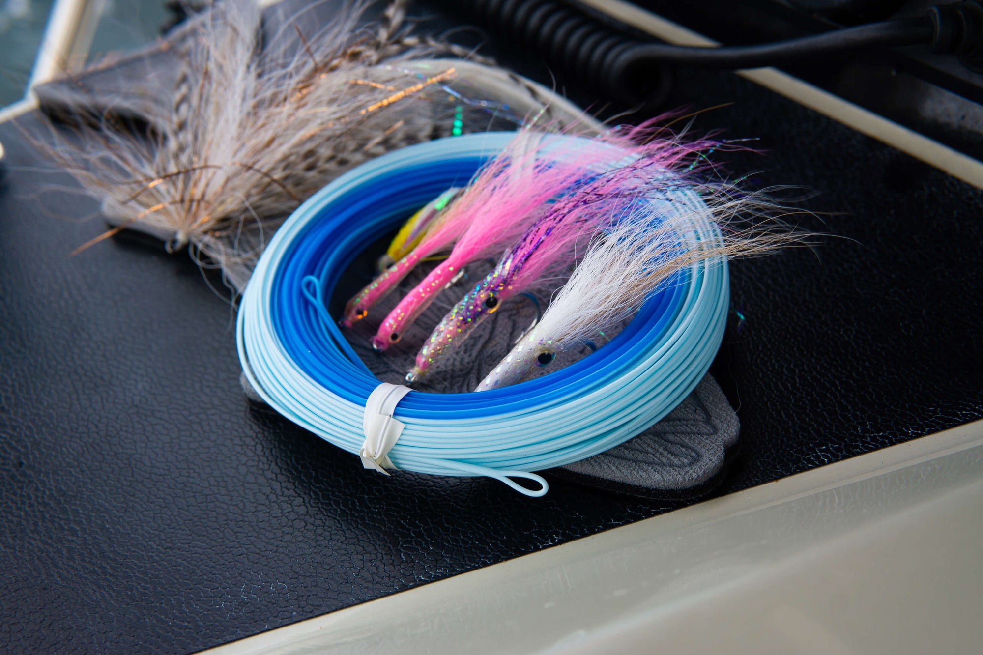 Striped Bass Blitz Fly Fishing Line with four fishing flies